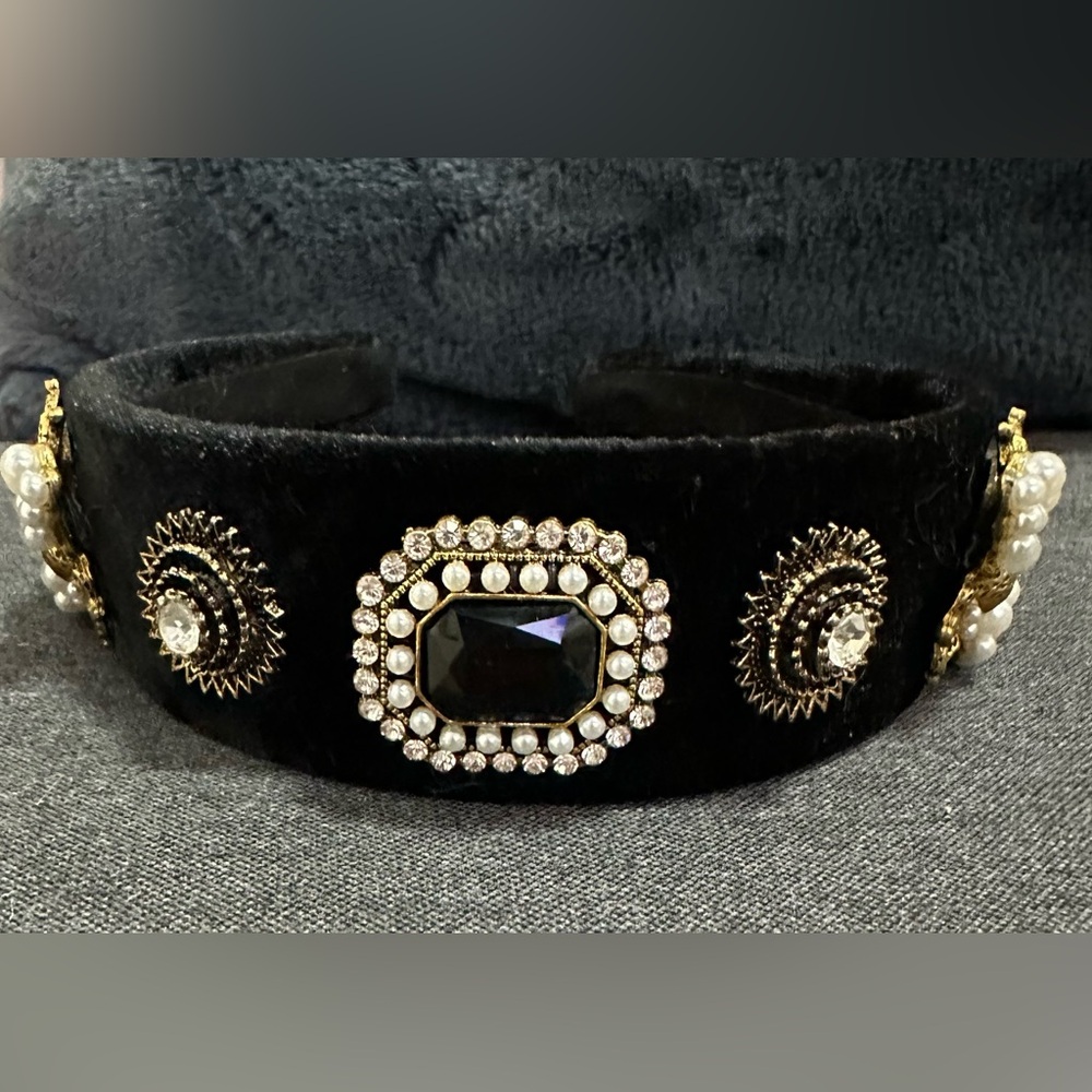 Never Worn Embellished Black Headband with Gold Accents.